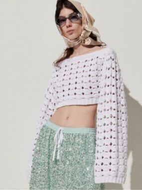 Rachel Comey Briola Top Cropped White Open-Knit Sweater Top